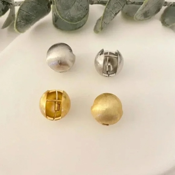 925 Sterling Silver Matte Ball Earrings Sphere Round Huggie Earrings - Picture 3 of 10